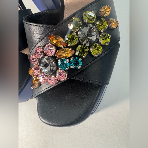 Lanvin Paris Black Leather Crystal Embellished Platform Sandals 100mm  IT 40 - Picture 11 of 15